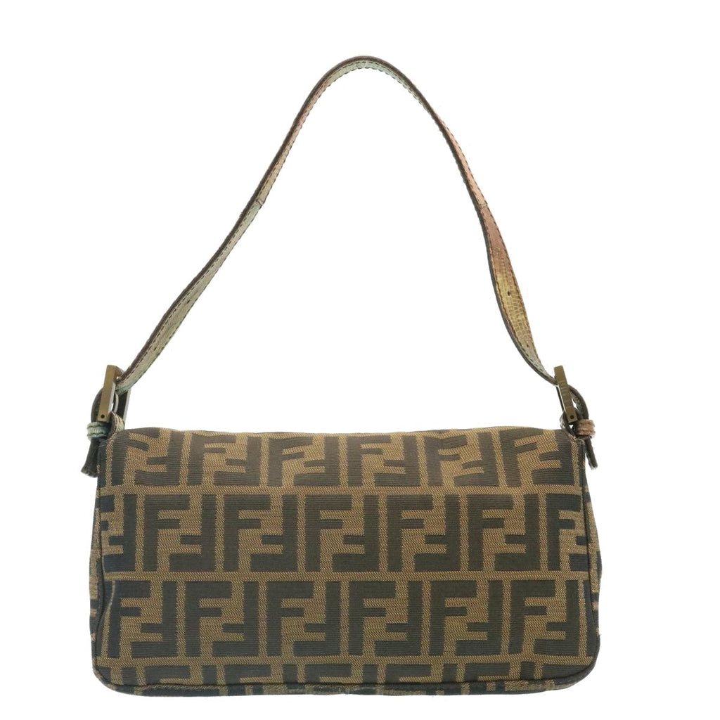 FENDI Zucca Canvas Leopard Mamma Baguette Shoulder Bag Brown Black am1632gA