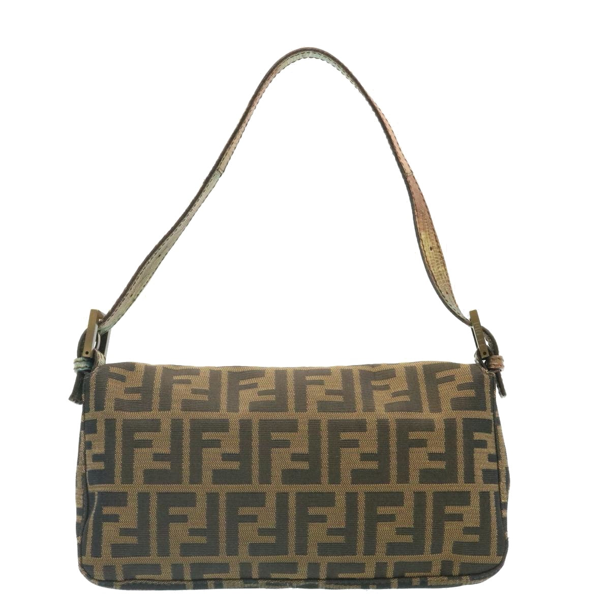 FENDI Zucca Canvas Leopard Mamma Baguette Shoulder Bag Brown Black am1632gA