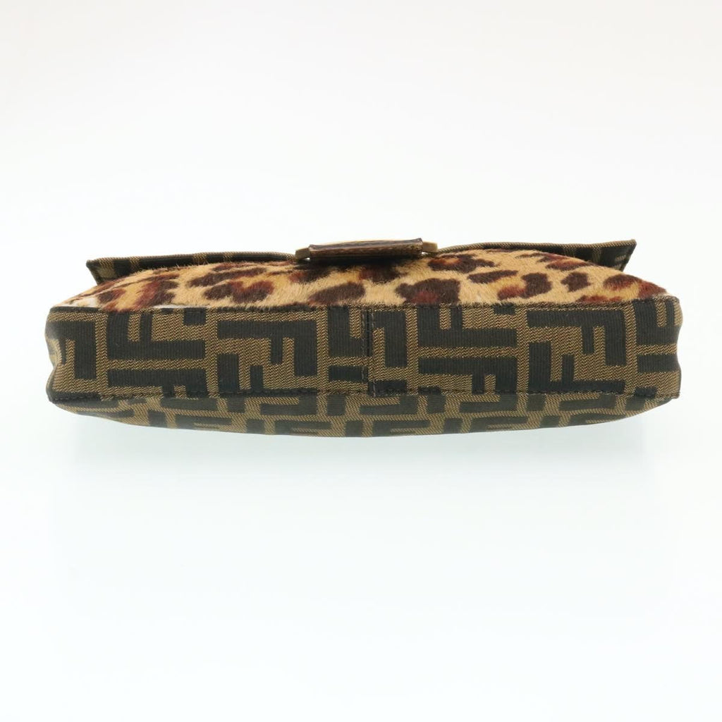 FENDI Zucca Canvas Leopard Mamma Baguette Shoulder Bag Brown Black am1632gA