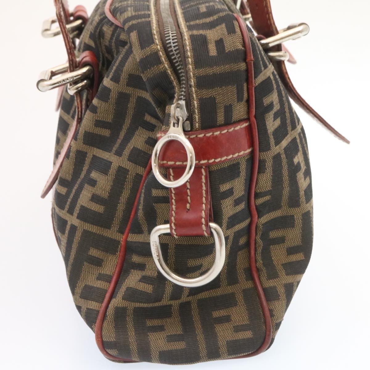 FENDI Zucca Canvas Boston Bag Brown Red Auth am1732g