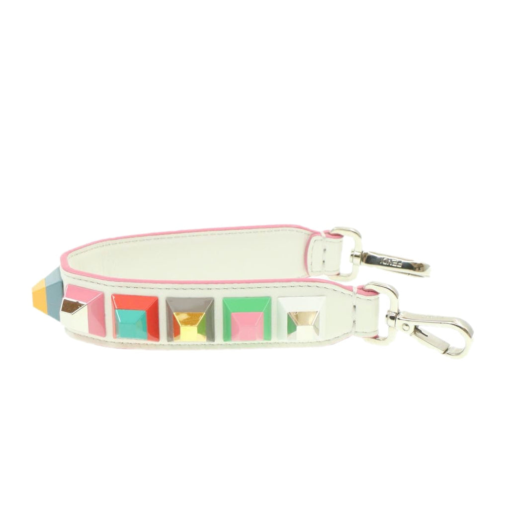 FENDI Shoulder Strap Leather White Multicolor am189g