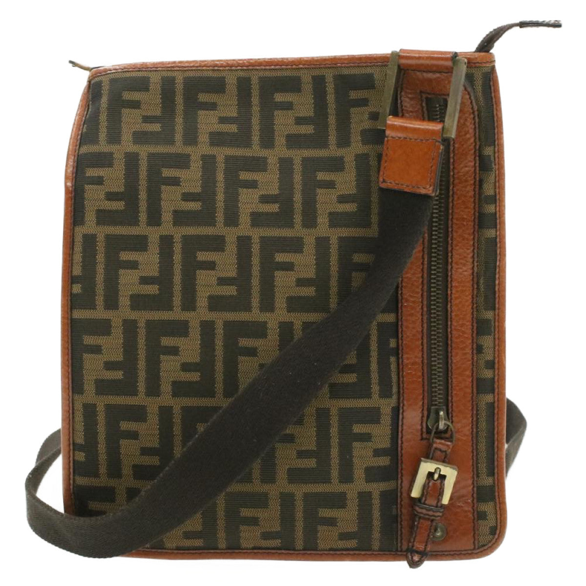 FENDI Zucca Canvas Shoulder Bag Black Brown am192g
