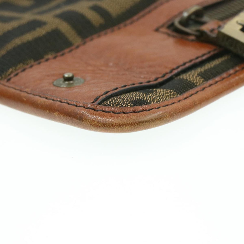 FENDI Zucca Canvas Shoulder Bag Black Brown am192g
