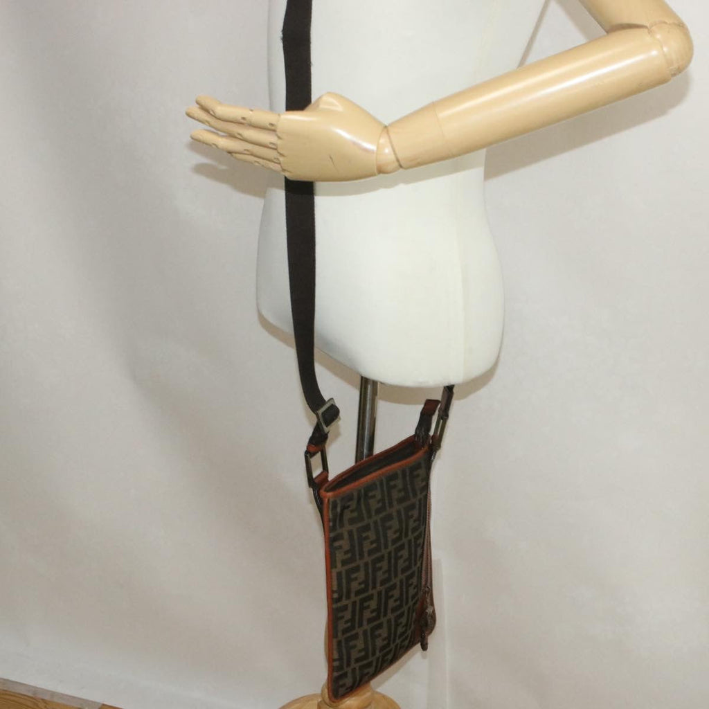 FENDI Zucca Canvas Shoulder Bag Black Brown am192g