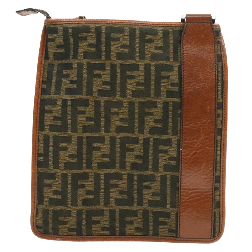 FENDI Zucca Canvas Shoulder Bag Black Brown am192g