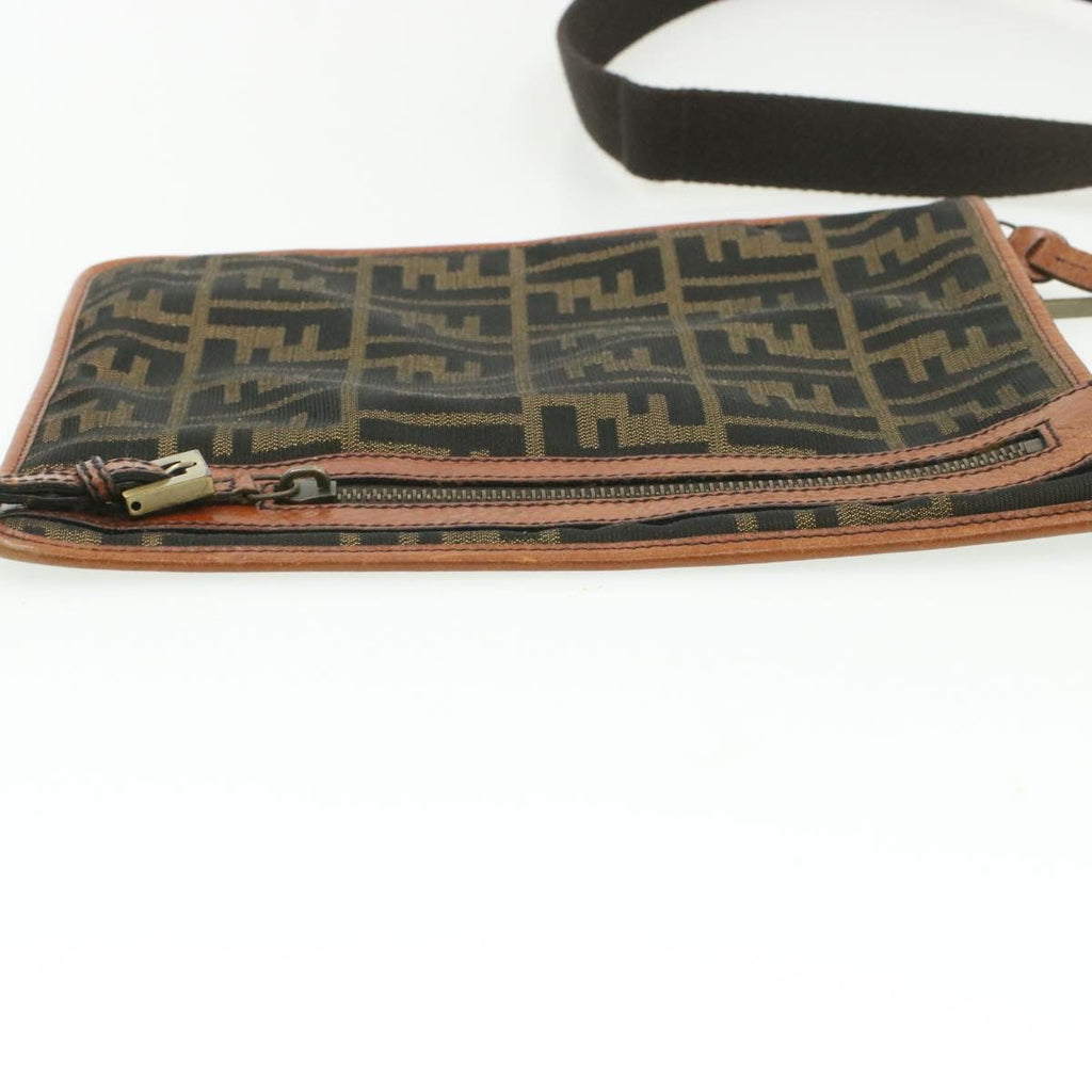 FENDI Zucca Canvas Shoulder Bag Black Brown am192g