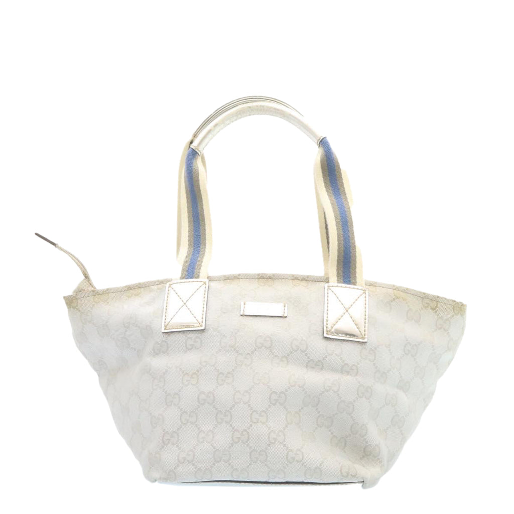 GUCCI Sherry Line GG Canvas Tote Bag Silver Blue am1955g