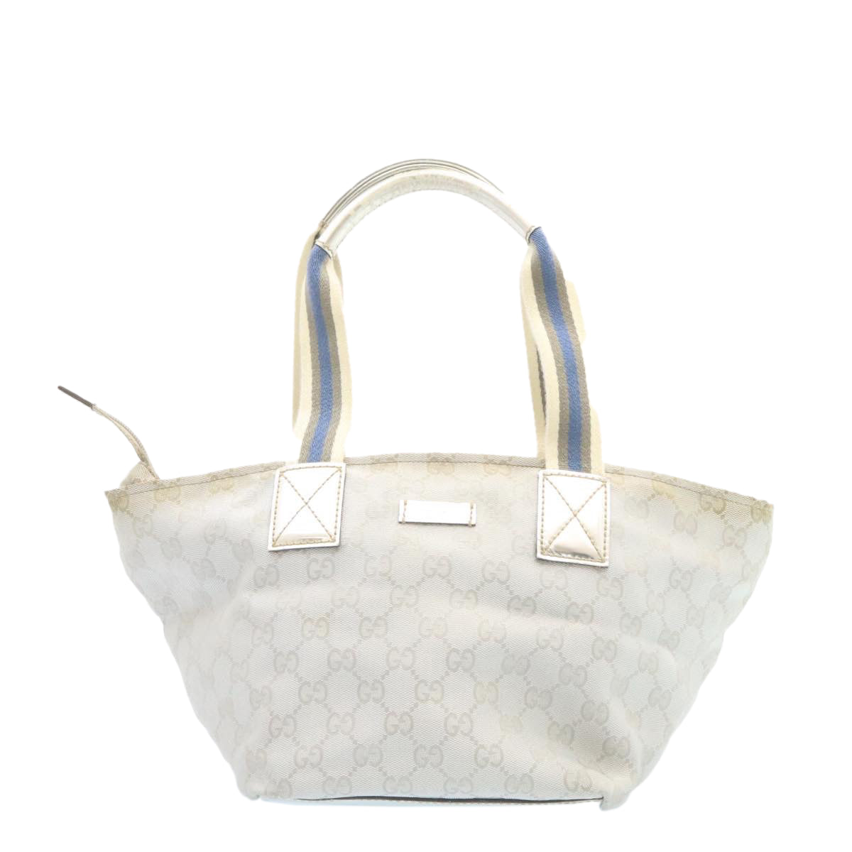 GUCCI Sherry Line GG Canvas Tote Bag Silver Blue am1955g