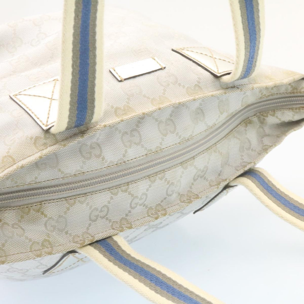 GUCCI Sherry Line GG Canvas Tote Bag Silver Blue am1955g