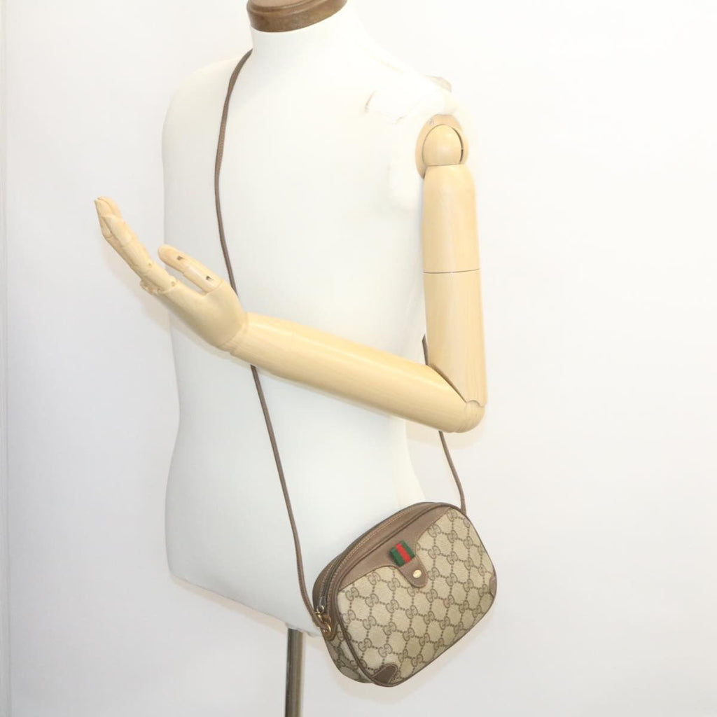 GUCCI Web Sherry Line GG Canvas Shoulder Bag Beige Red Green am1986g