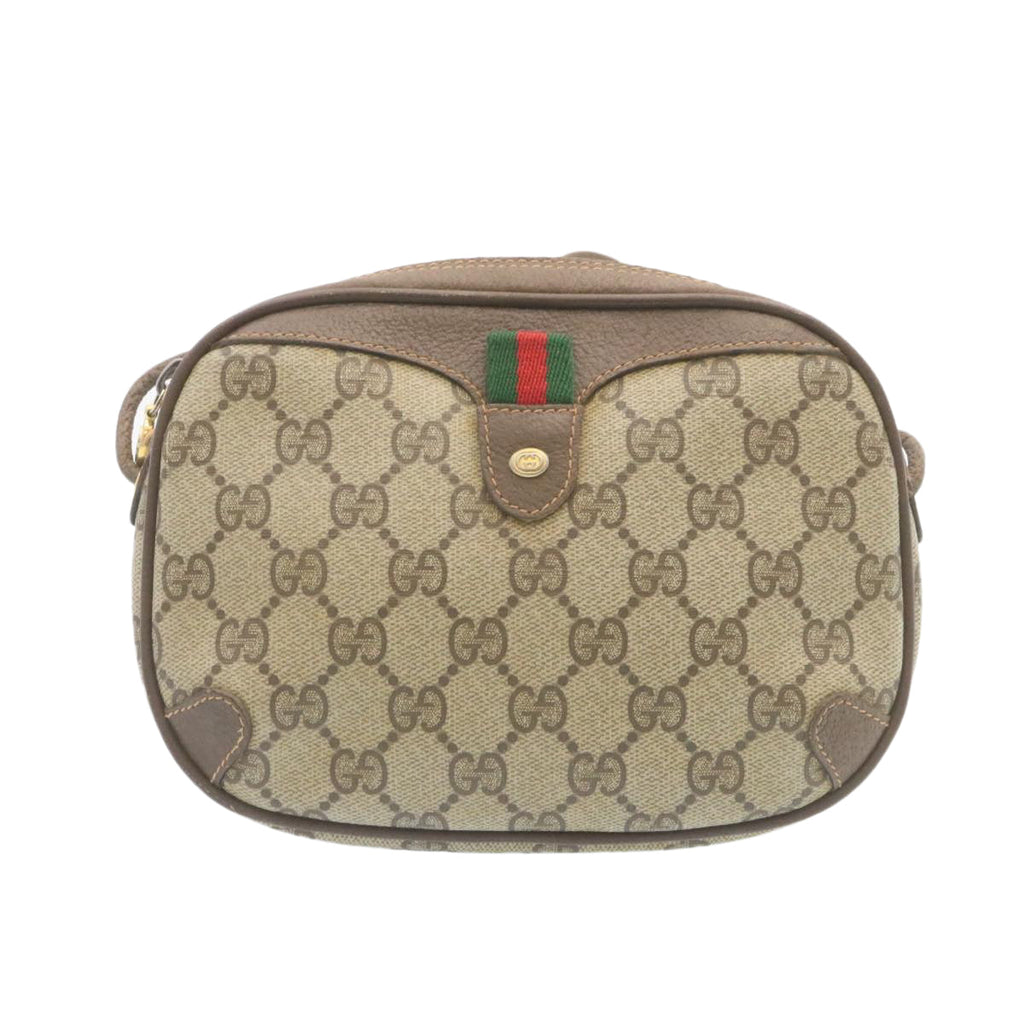 GUCCI Web Sherry Line GG Canvas Shoulder Bag Beige Red Green am1986g