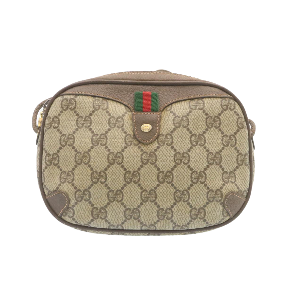 GUCCI Web Sherry Line GG Canvas Shoulder Bag Beige Red Green am1986g