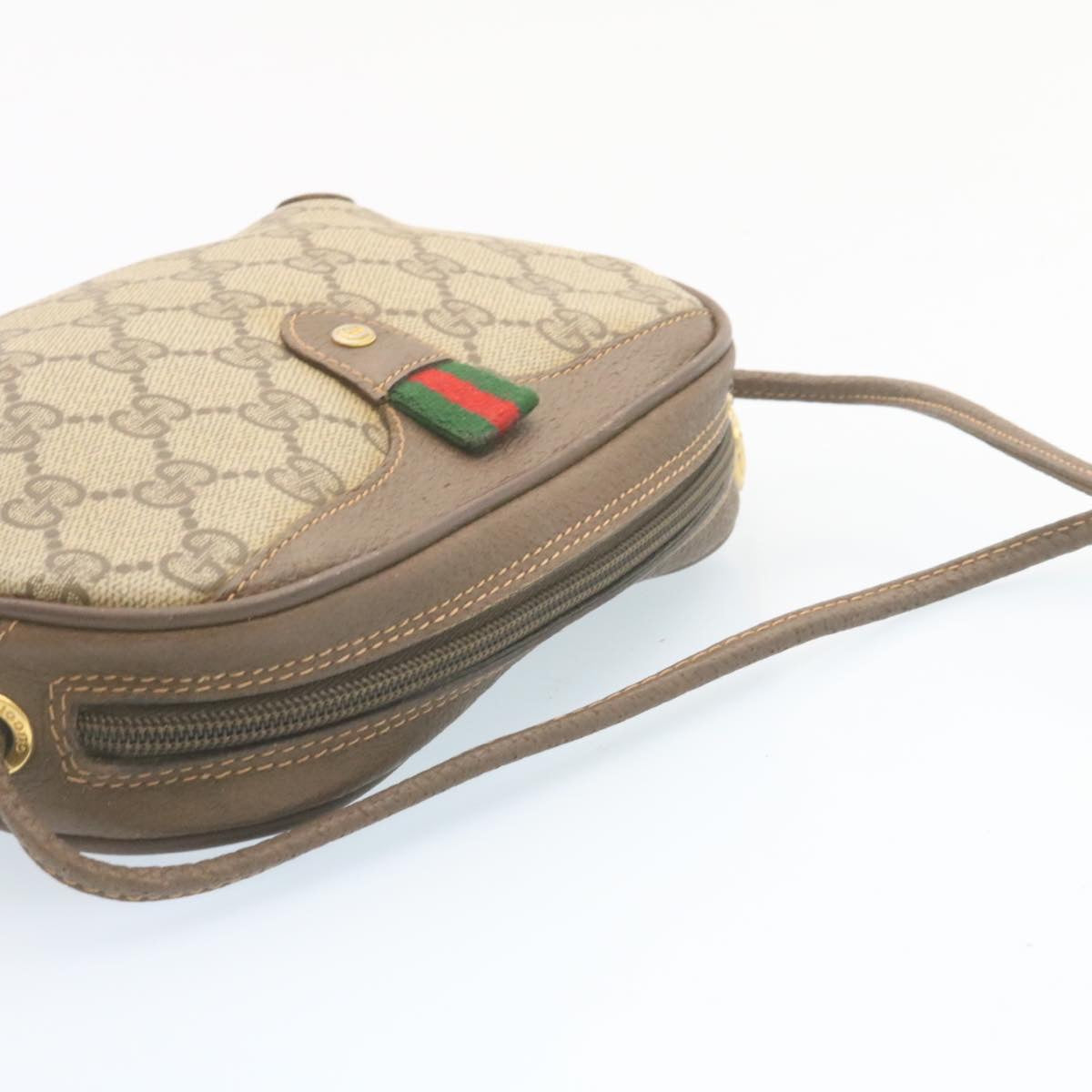 GUCCI Web Sherry Line GG Canvas Shoulder Bag Beige Red Green am1986g