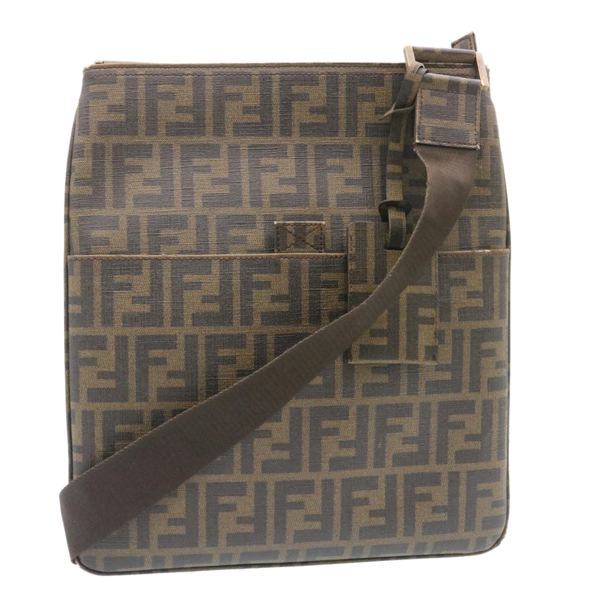 FENDI Zucca Canvas Shoulder Bag Canvas Brown Black am2051g