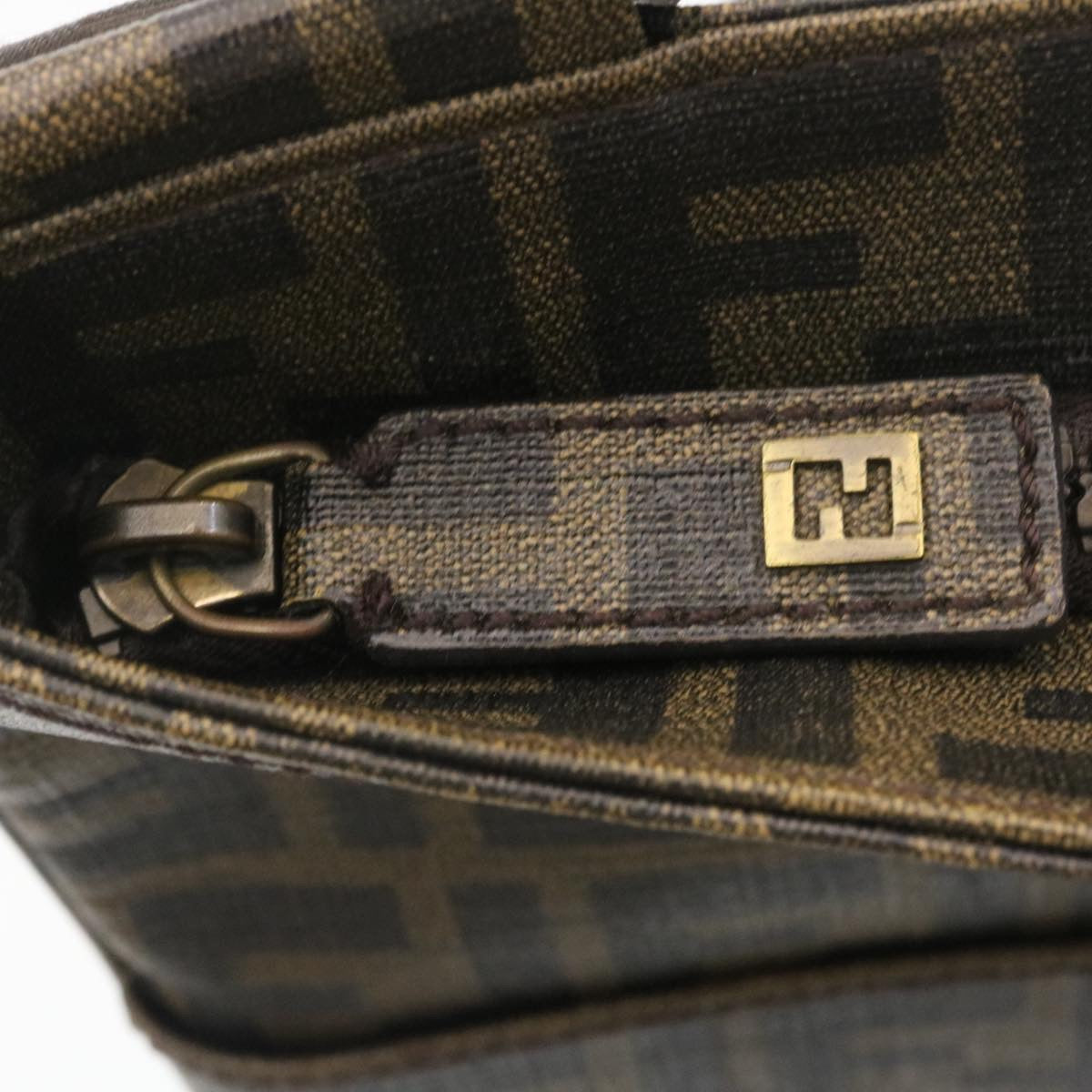 FENDI Zucca Canvas Shoulder Bag Canvas Brown Black am2051g