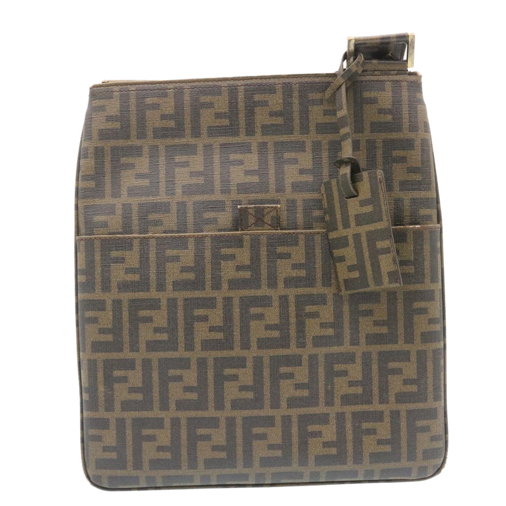FENDI Zucca Canvas Shoulder Bag Canvas Brown Black am2051g