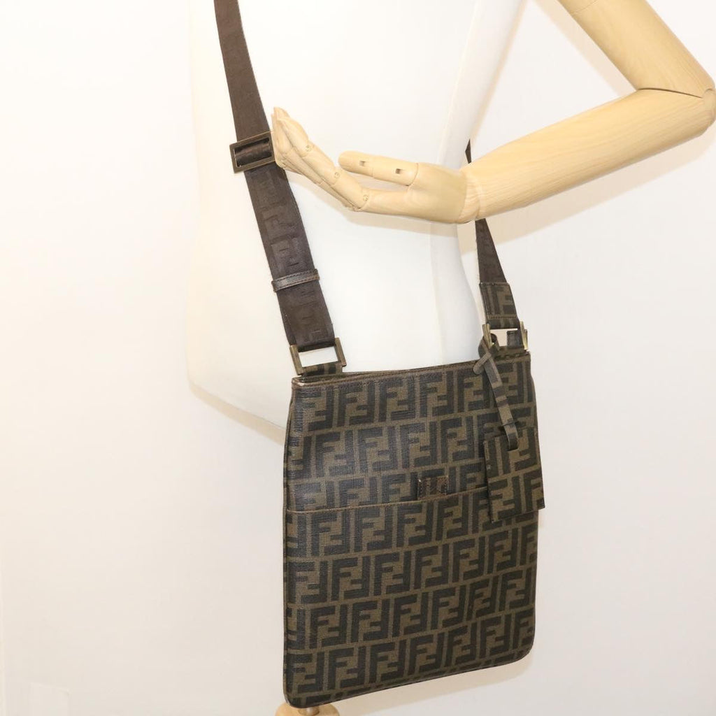 FENDI Zucca Canvas Shoulder Bag Canvas Brown Black am2051g