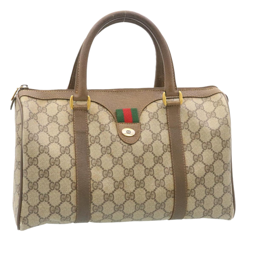 GUCCI Web Sherry Line GG Canvas Hand Bag Brown Red Green am2077g