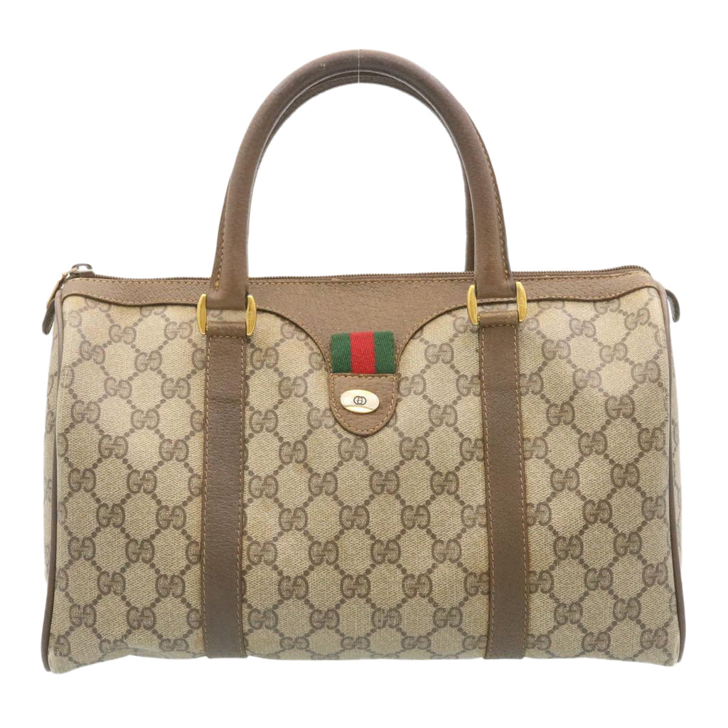 GUCCI Web Sherry Line GG Canvas Hand Bag Brown Red Green am2077g