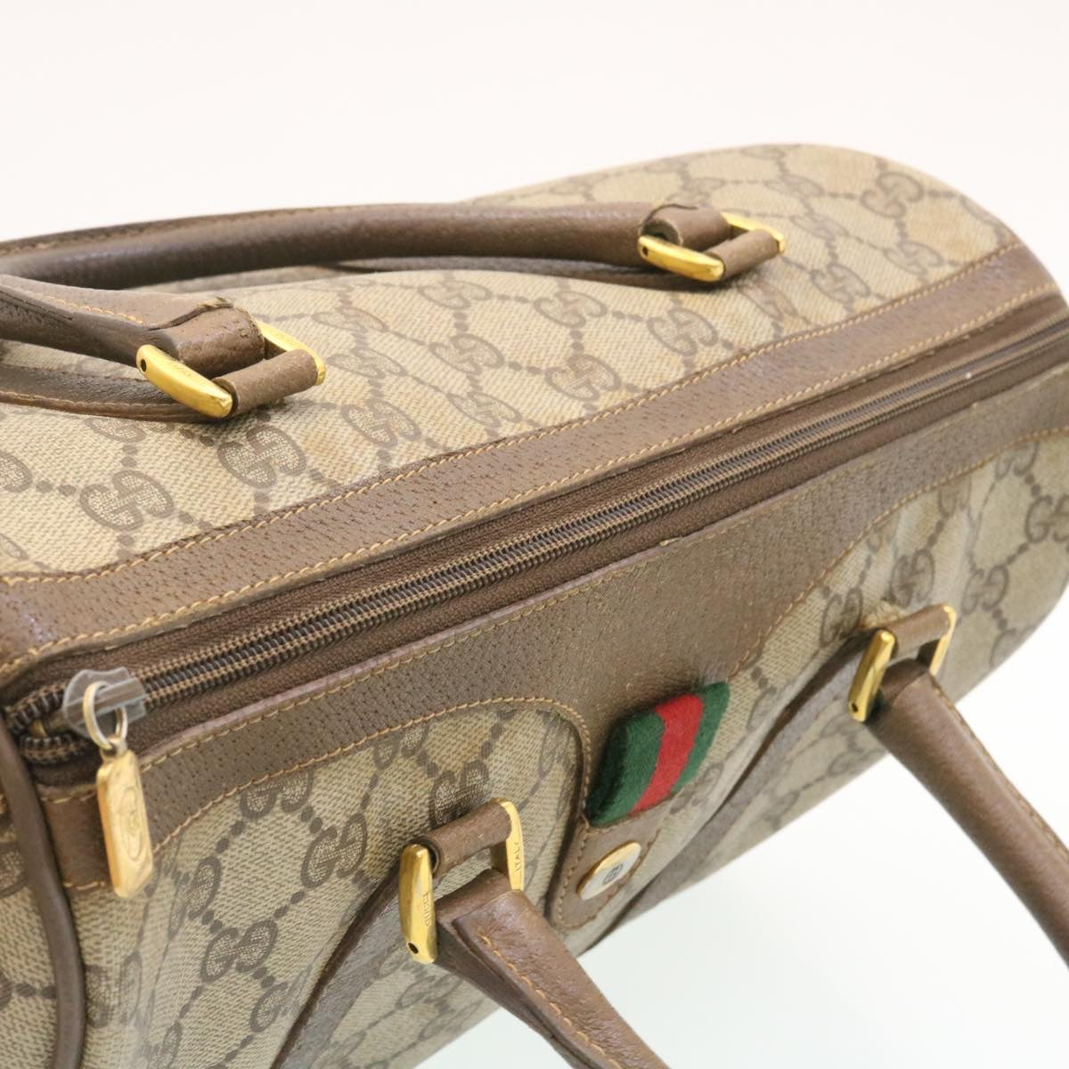 GUCCI Web Sherry Line GG Canvas Hand Bag Brown Red Green am2077g