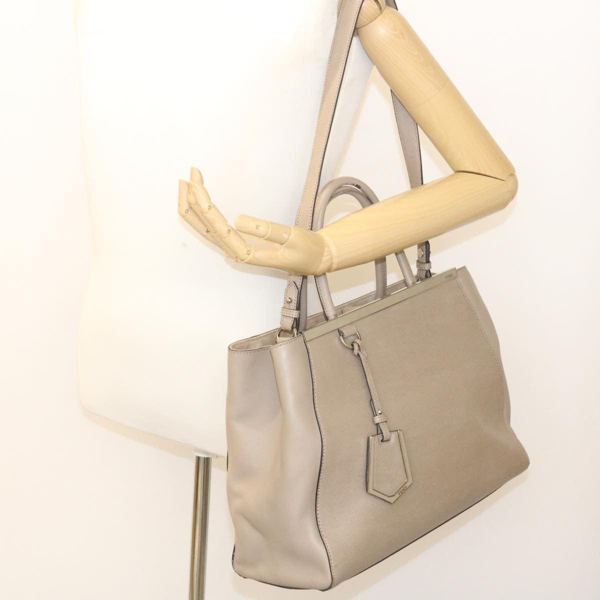 FENDI Hand Bag Leather 2way Shoulder Bag Gray am2118g