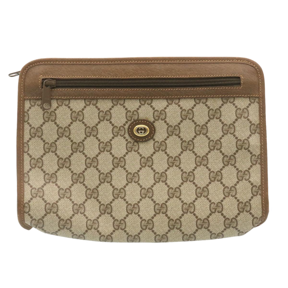 GUCCI GG Canvas Clutch Bag PVC Leather Beige am2188g