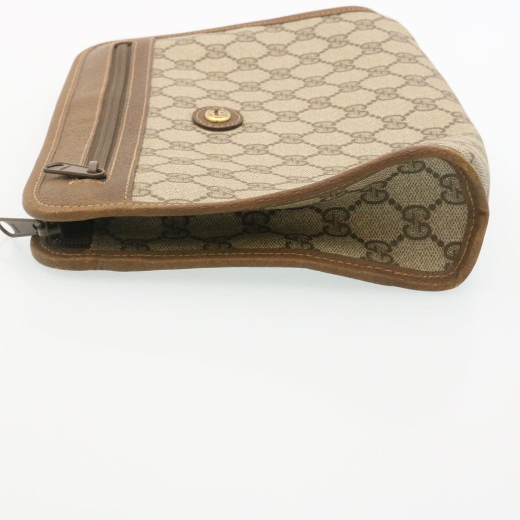 GUCCI GG Canvas Clutch Bag PVC Leather Beige am2188g