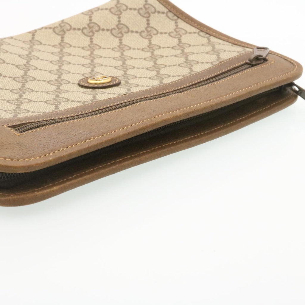 GUCCI GG Canvas Clutch Bag PVC Leather Beige am2188g