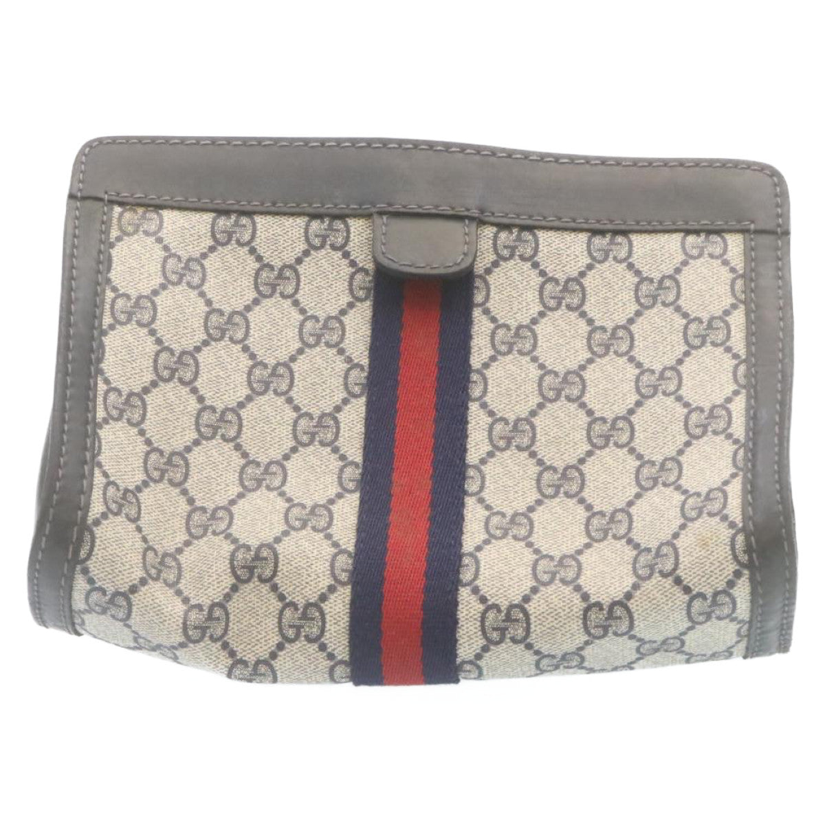 GUCCI Sherry Line GG Canvas Clutch Bag Navy Red am2201g