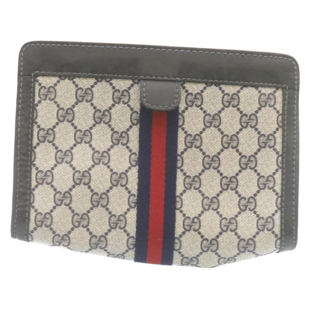 GUCCI Sherry Line GG Canvas Clutch Bag Navy Red am2201g