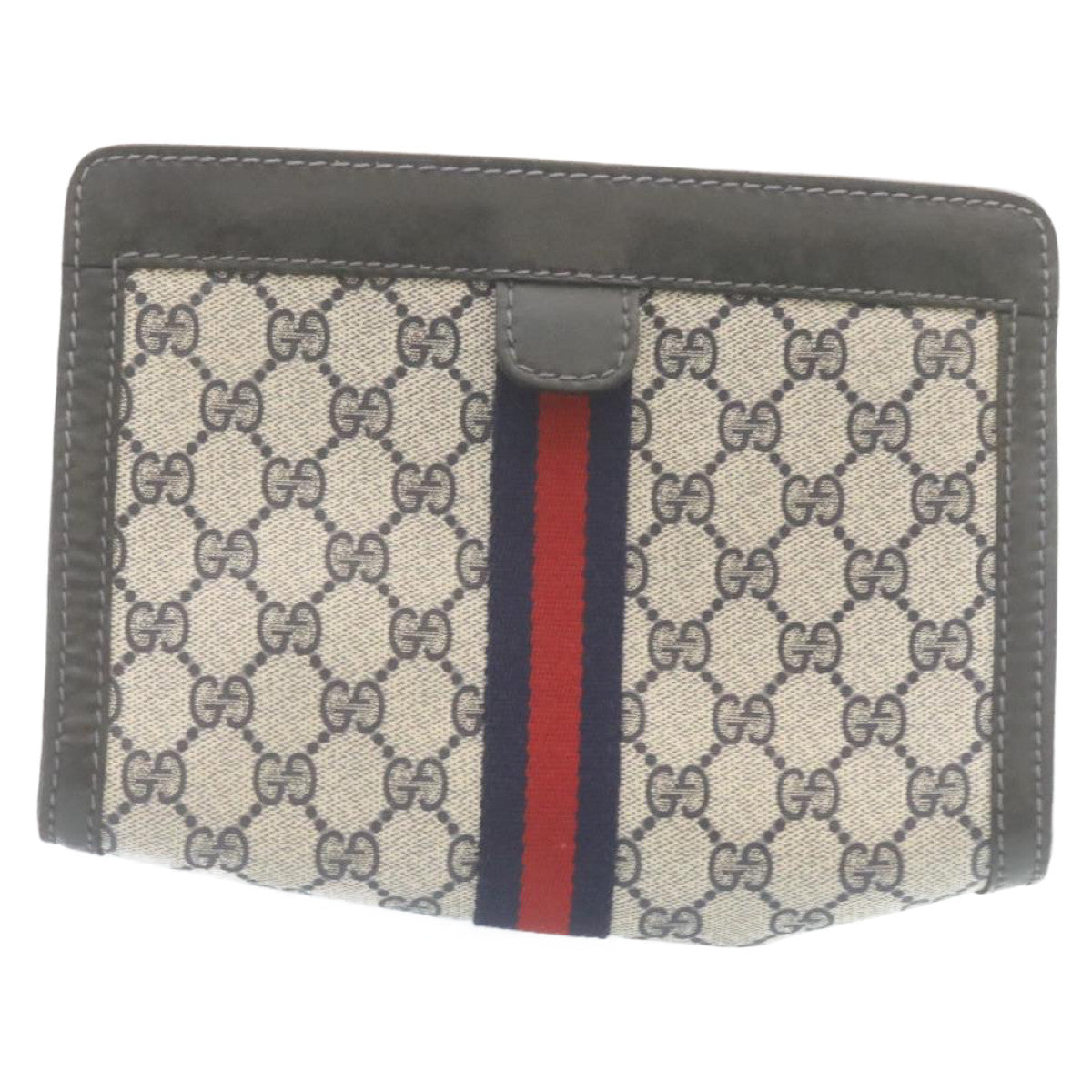 GUCCI Sherry Line GG Canvas Clutch Bag Navy Red am2201g