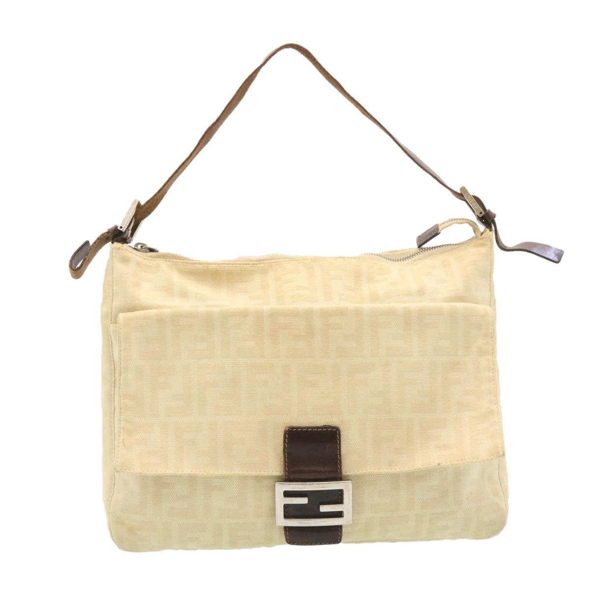 FENDI Zucca Canvas Mamma Baguette Shoulder Bag Beige am2225g