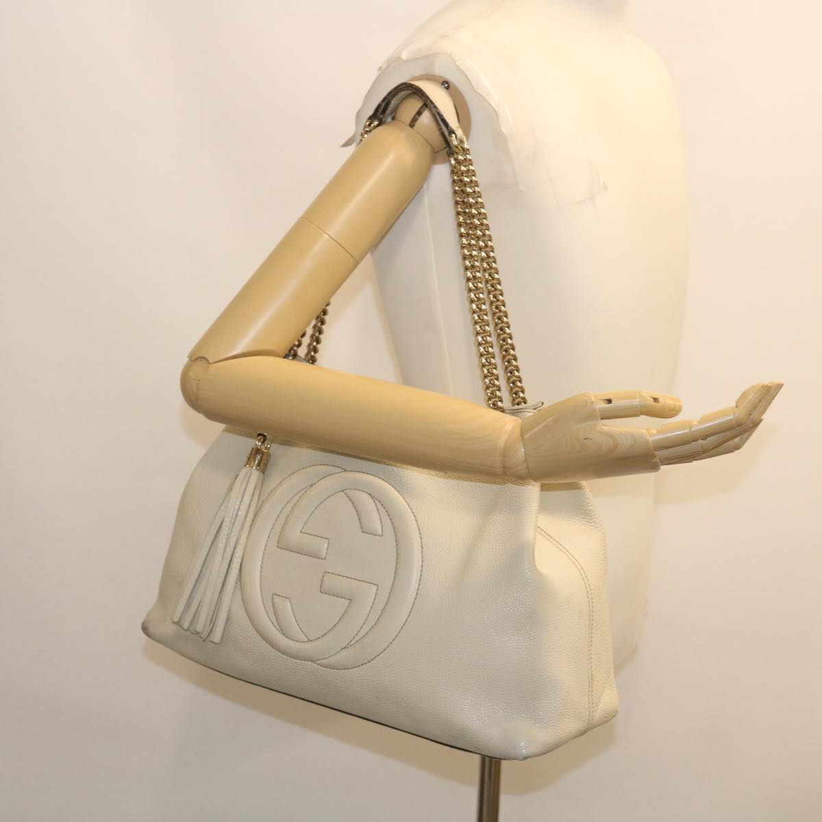 GUCCI Interlocking Chain Tote Bag Leather White am2354g