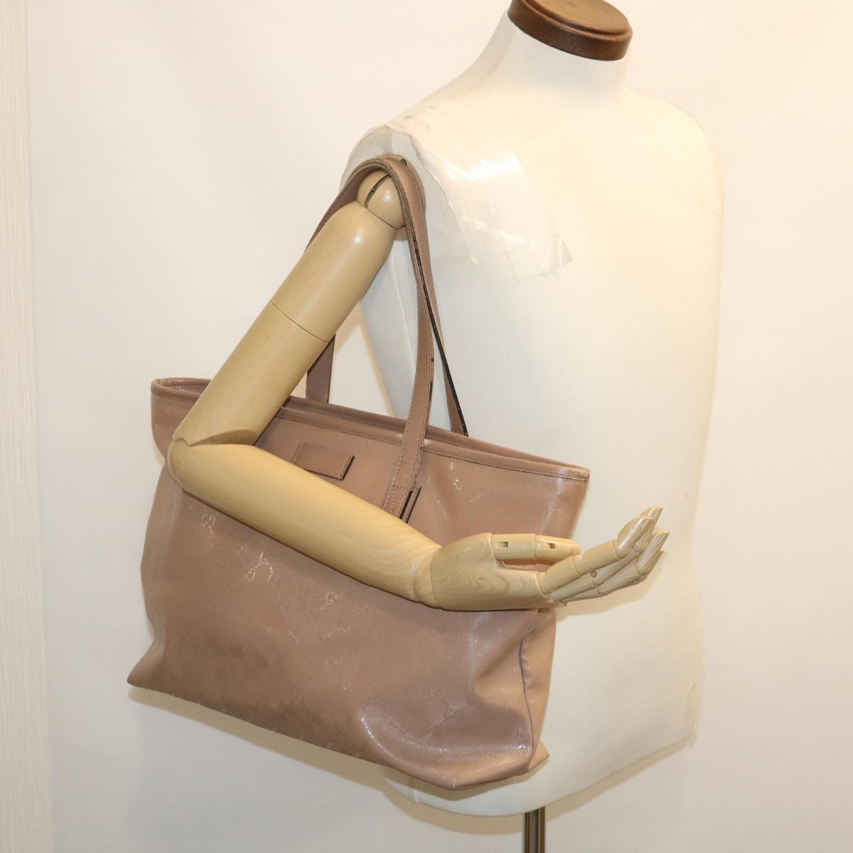 GUCCI GG Canvas Tote Bag PVC Leather Beige am2355g