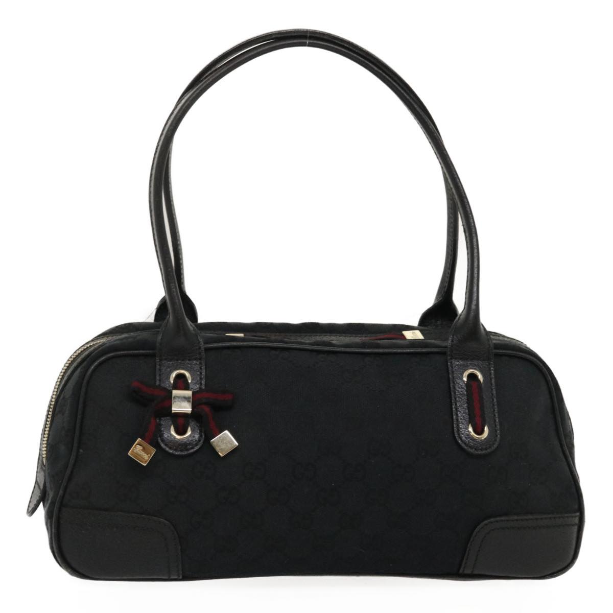GUCCI Web Sherry Line GG Canvas Hand Bag Black Red Green am2453g