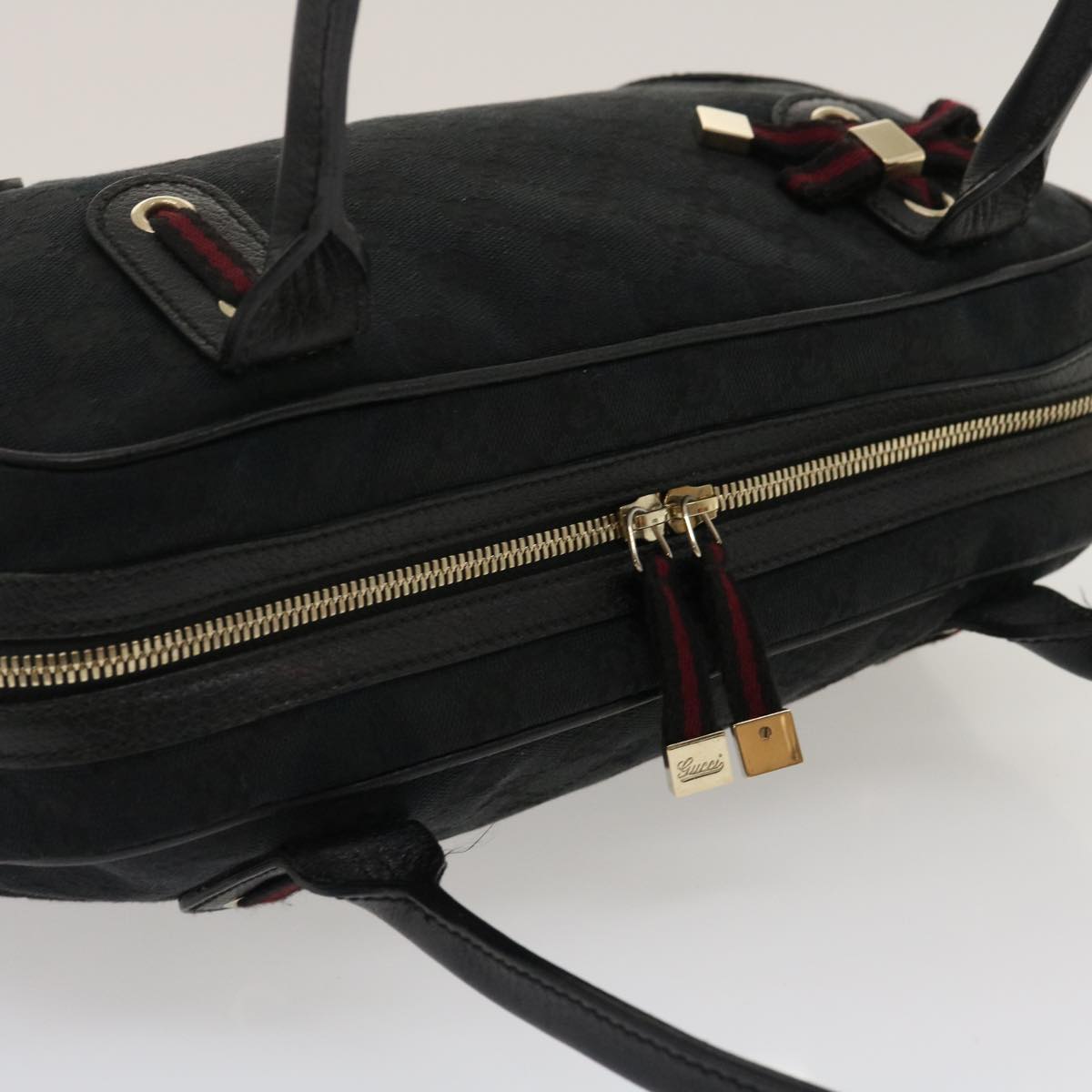 GUCCI Web Sherry Line GG Canvas Hand Bag Black Red Green am2453g