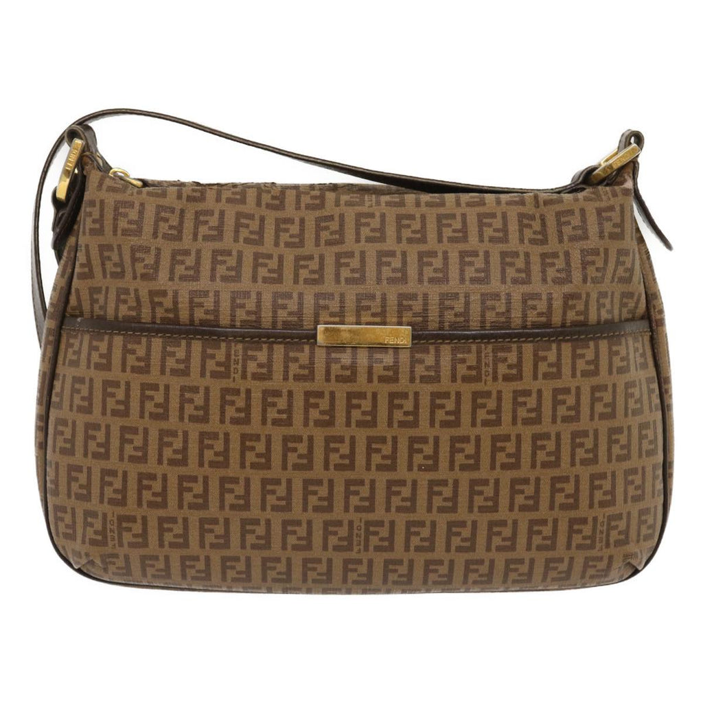 FENDI Zucchino Canvas Shoulder Bag Brown am2491g