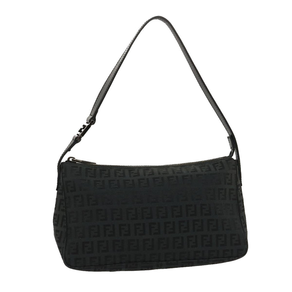 FENDI Zucchino Canvas Shoulder Bag Black am2528g