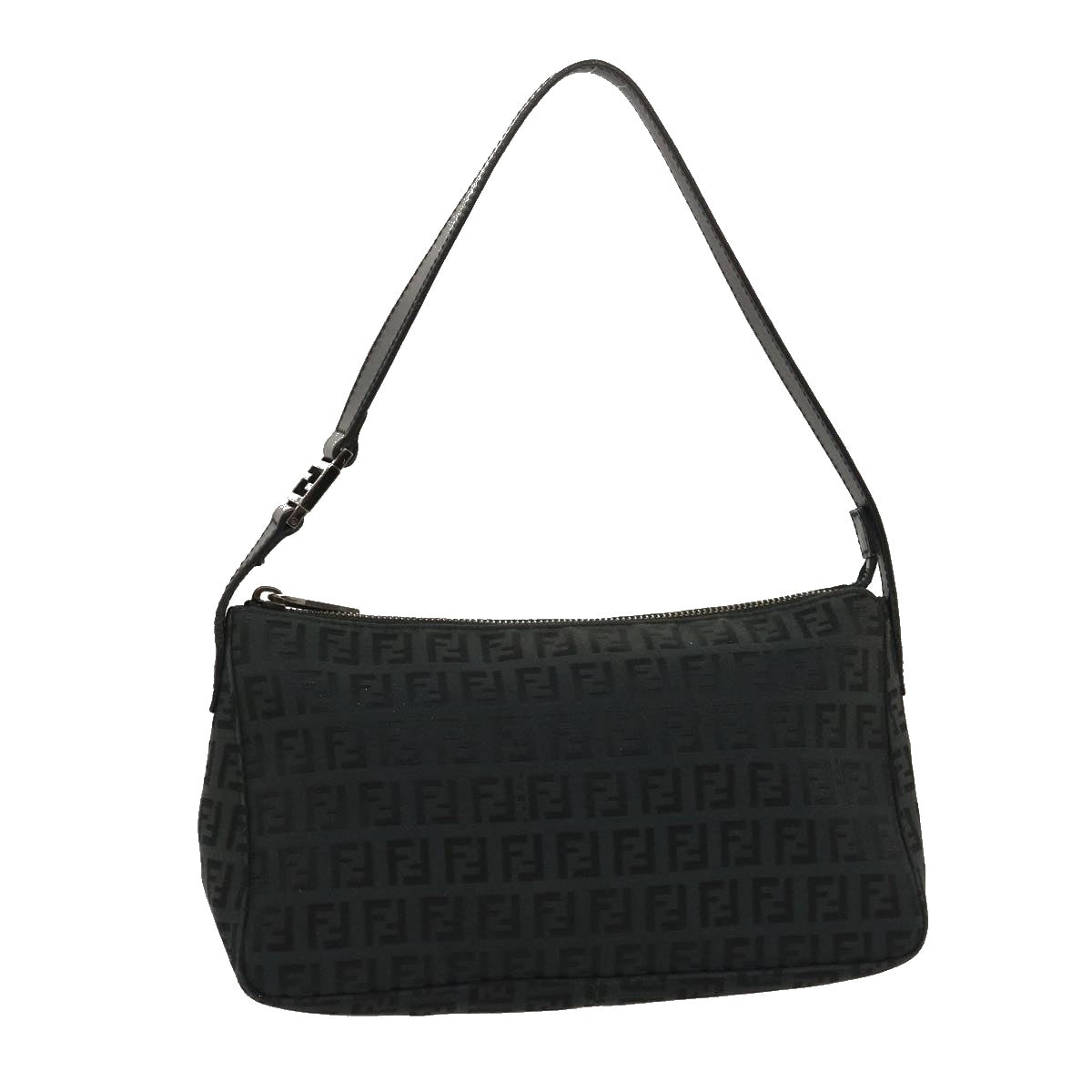 FENDI Zucchino Canvas Shoulder Bag Black am2528g