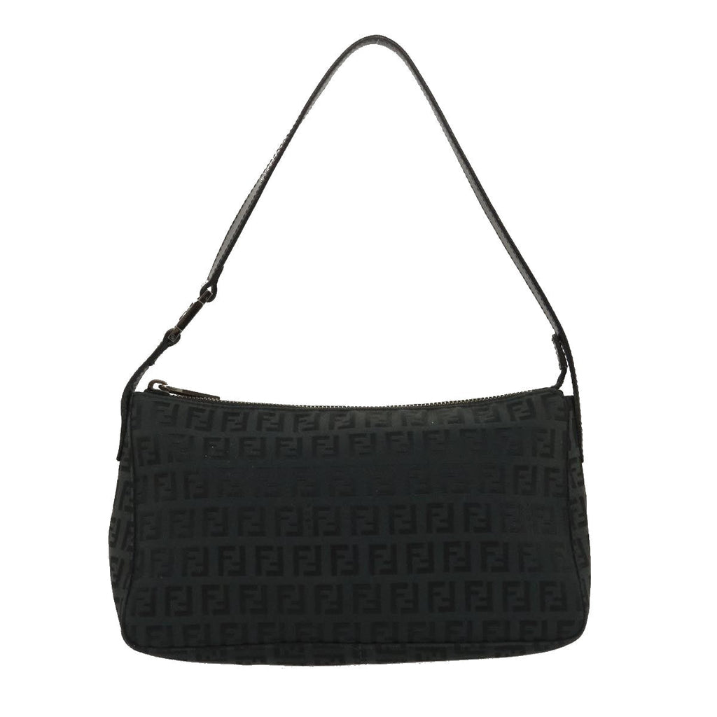 FENDI Zucchino Canvas Shoulder Bag Black am2528g