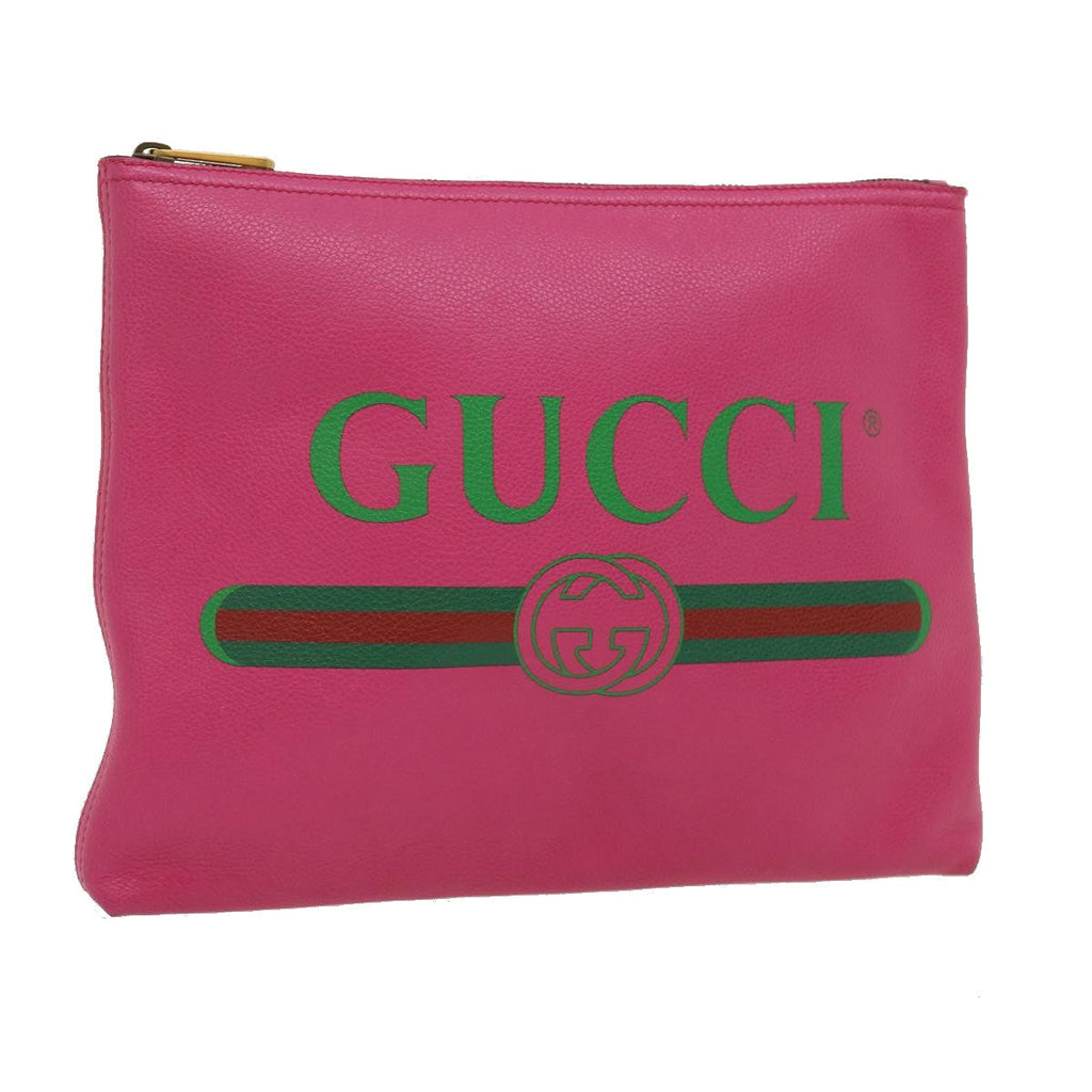 GUCCI Web Sherry Line Soho Clutch Bag Leather Pink am2581g