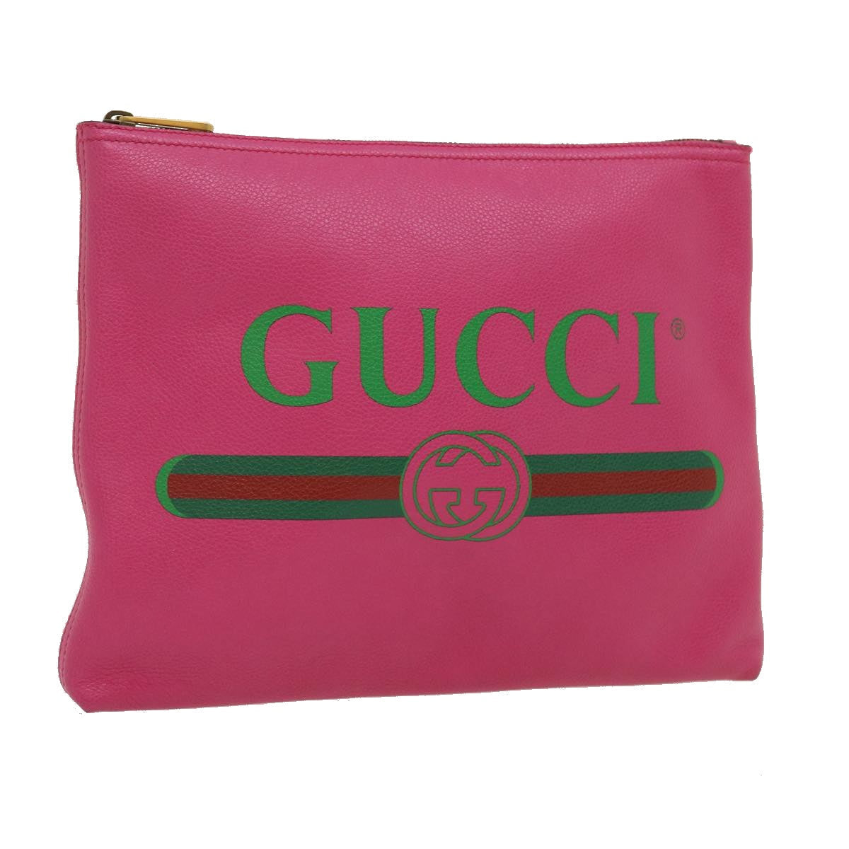 GUCCI Web Sherry Line Soho Clutch Bag Leather Pink am2581g