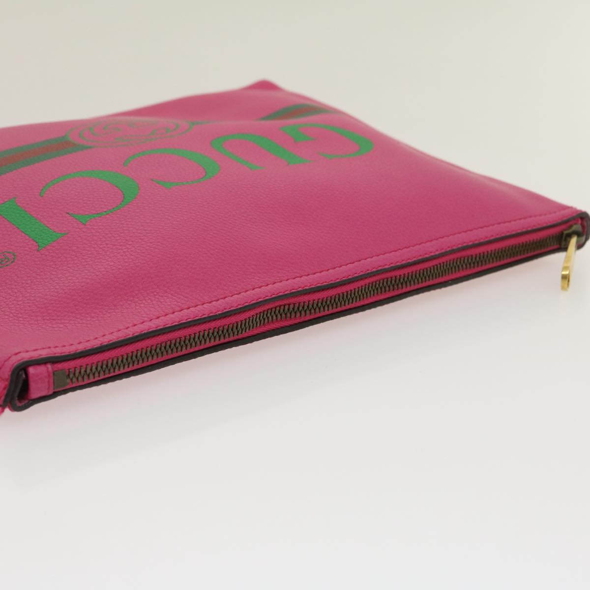 GUCCI Web Sherry Line Soho Clutch Bag Leather Pink am2581g