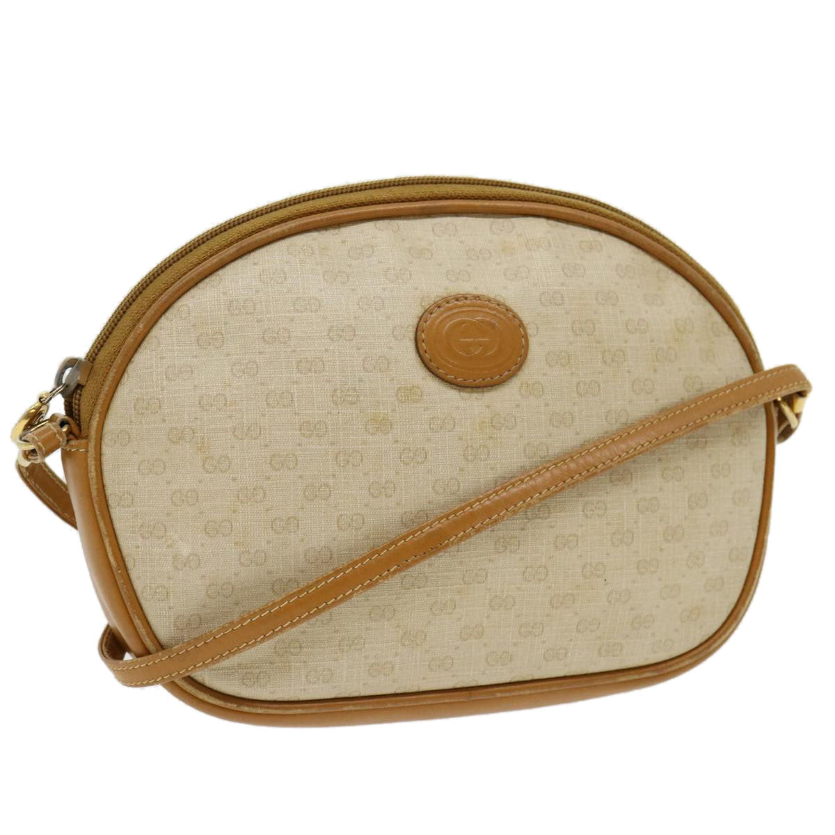 GUCCI Micro GG Canvas Shoulder Bag PVC Leather Beige Brown am2614g