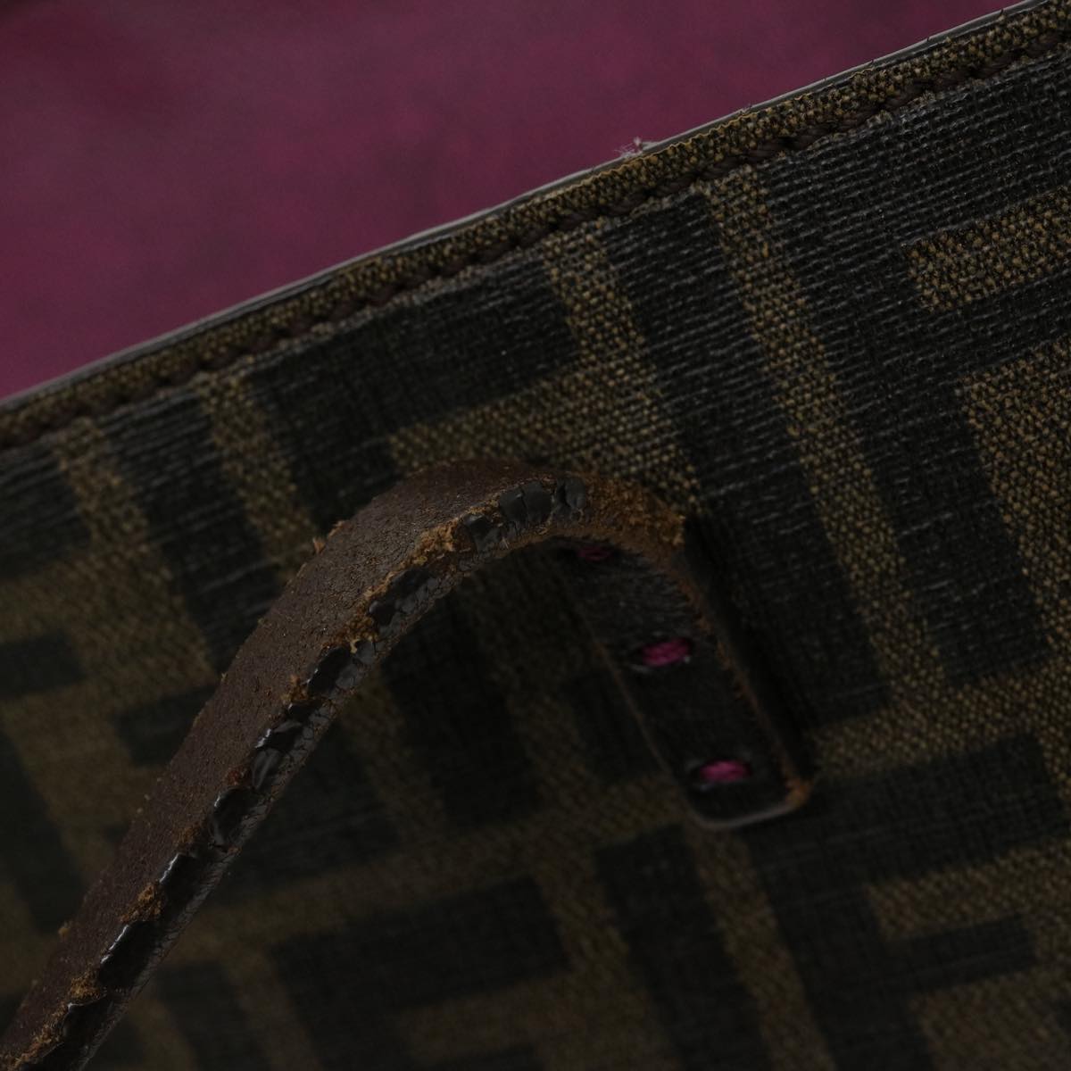 FENDI Zucca Canvas Tote Bag PVC Leather Brown Black am2618g