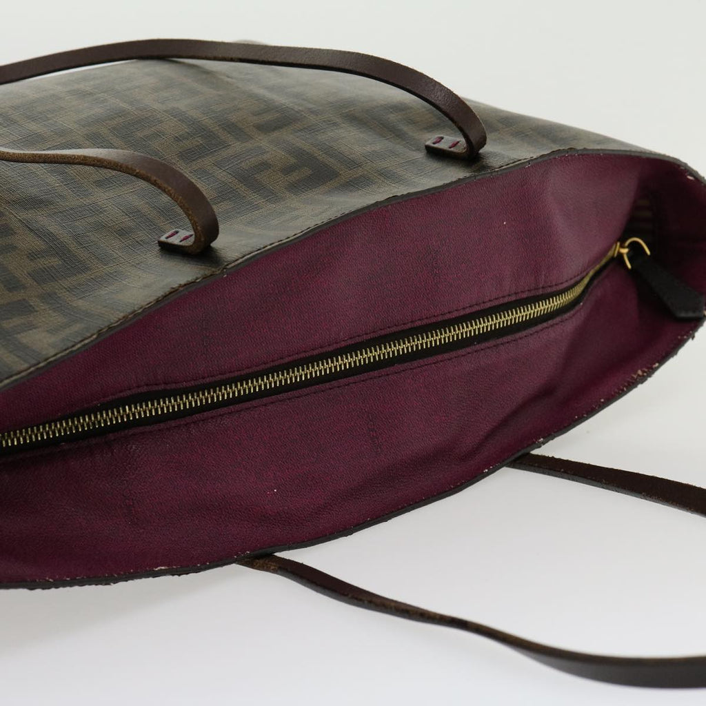 FENDI Zucca Canvas Tote Bag PVC Leather Brown Black am2618g