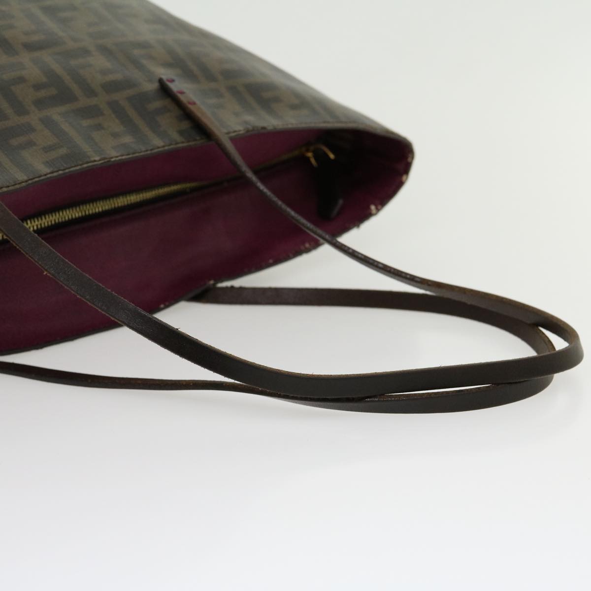 FENDI Zucca Canvas Tote Bag PVC Leather Brown Black am2618g