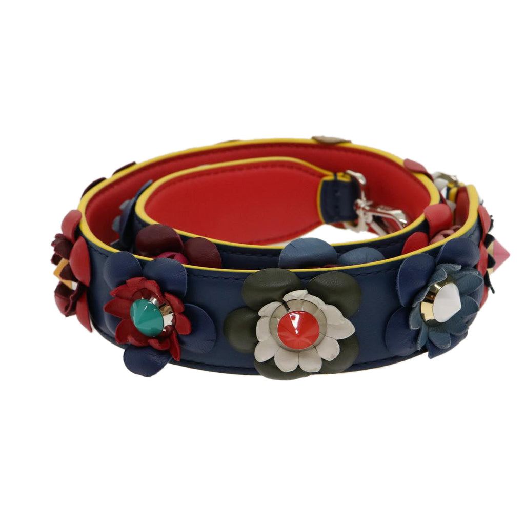 FENDI Strap You Flower Shoulder Strap Leather Multicolor Navy 8AV077 am2736g