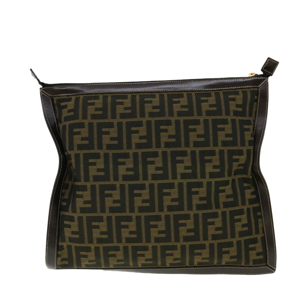FENDI Zucca Canvas Clutch Bag Brown Auth am2779g