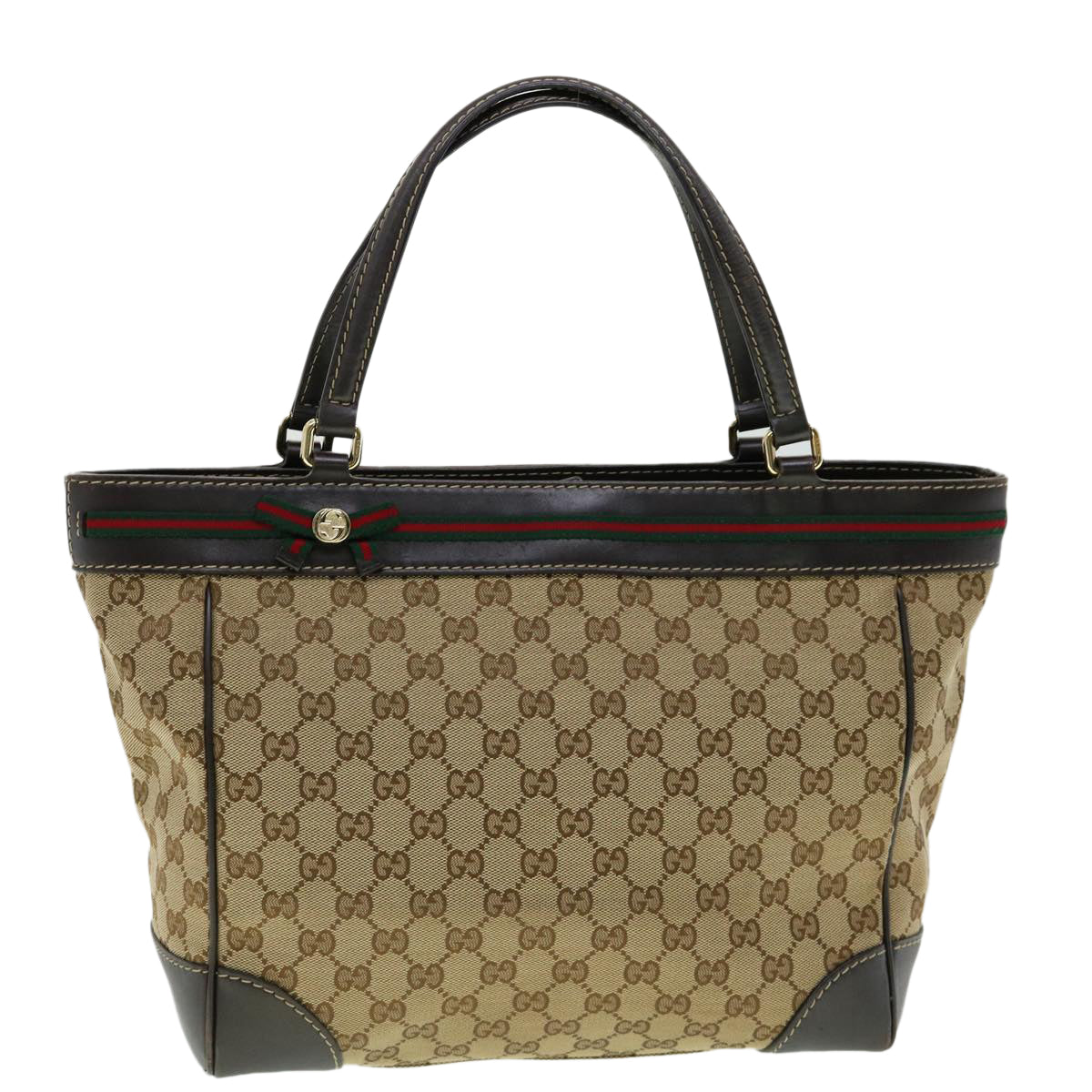 GUCCI Web Sherry Line GG Canvas Tote Bag Beige Green Red am2786g